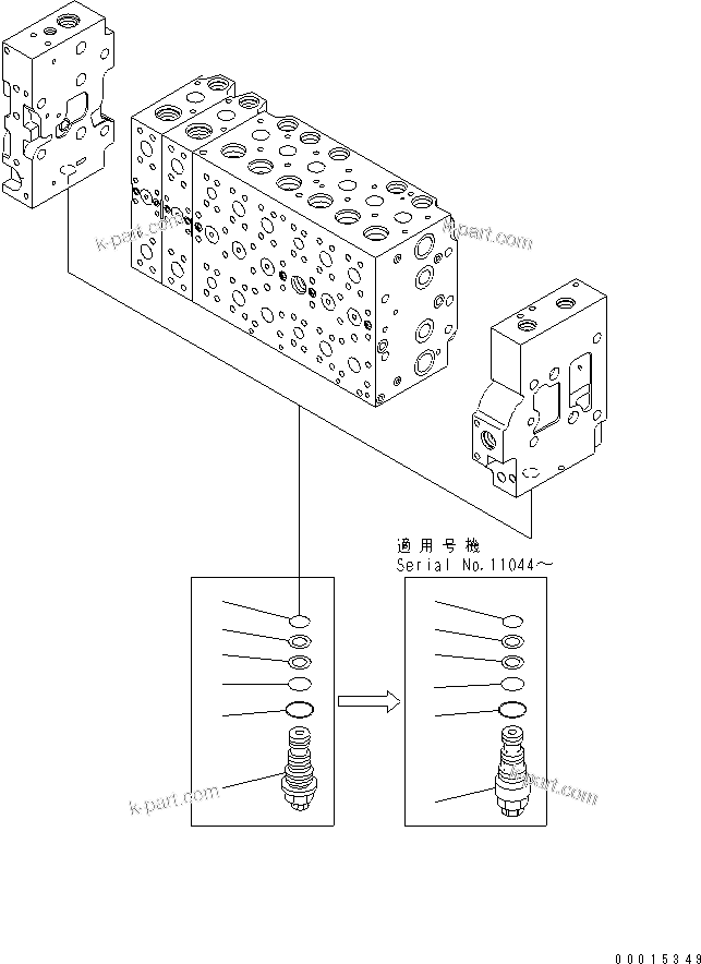 Komatsu parts book diagram for PC230LC-7-BA S/N 11001-UP: MAIN VALVE (2-ACTUATOR) (8/21)