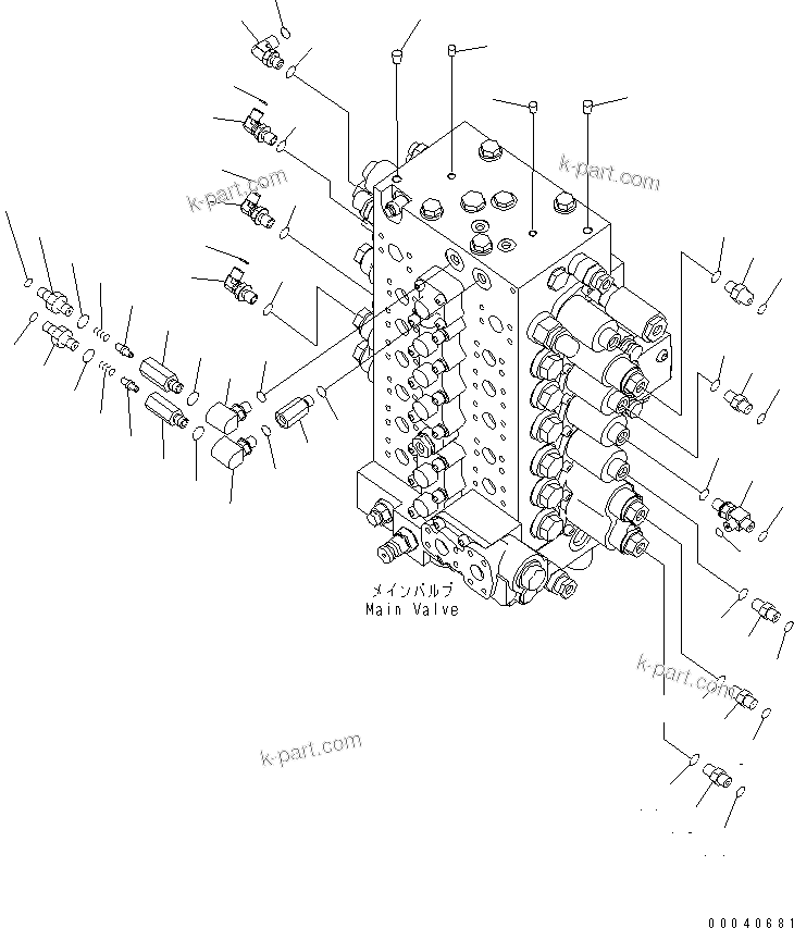 Komatsu parts book diagram for PC240NLC-8K S/N K50001-UP: MAIN VALVE (CONNECTING PARTS) (1/2) (7-SPOOL)
