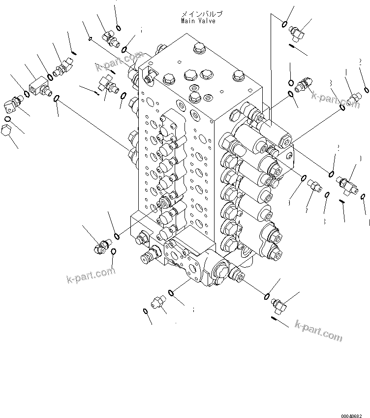 Komatsu parts book diagram for PC240NLC-8K S/N K50001-UP: MAIN VALVE (CONNECTING PARTS) (2/2) (7-SPOOL)