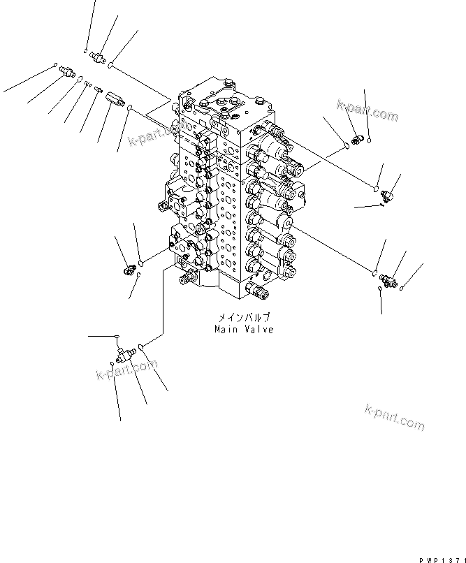 Komatsu parts book diagram for PC240NLC-8K S/N K50001-UP: MAIN VALVE (CONNECTING PARTS) (2/2) (FOR 2-PIECE BOOM) (1 ACTUATOR)