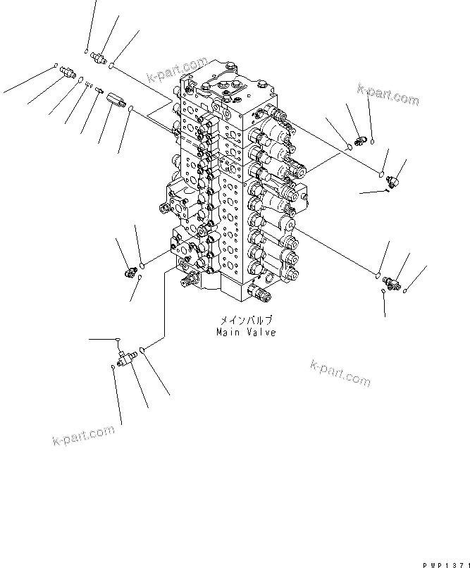 Komatsu parts book diagram for PC240NLC-8K S/N K50001-UP: MAIN VALVE (CONNECTING PARTS) (2/2) (FOR 2-PIECE BOOM) (2 ACTUATOR)