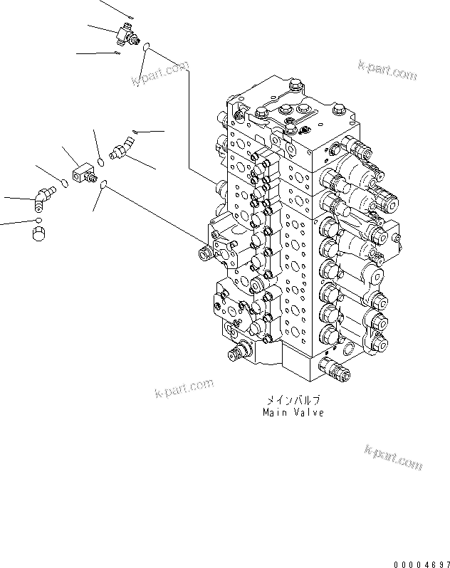 Komatsu parts book diagram for PC240NLC-8K S/N K50001-UP: MAIN VALVE (CONNECTING PARTS) (R.H. TEE) (FOR 2-PIECE BOOM) (1 ACTUATOR)