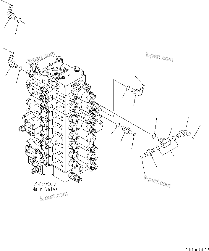 Komatsu parts book diagram for PC240NLC-8K S/N K50001-UP: MAIN VALVE (CONNECTING PARTS) (FOR 2-PIECE BOOM) (1 ACTUATOR)