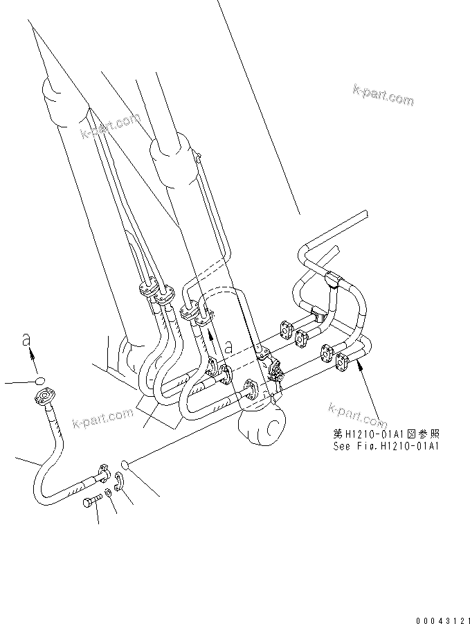 Komatsu parts book diagram for PC240NLC-8K S/N K50001-UP: BOOM LINE (BOOM HOSE) (FOR 2-PIECE BOOM) (1 ACTUATOR)