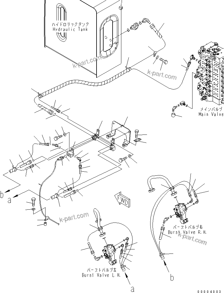Komatsu parts book diagram for PC240NLC-8K S/N K50001-UP: BURST VALVE LINE (BOOM) (CHASSIS SIDE) (FOR 2-PIECE BOOM)