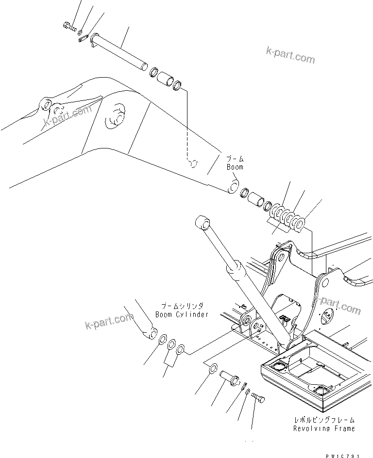 Komatsu parts book diagram for PC240NLC-8K S/N K50001-UP: BOOM FOOT PIN (500 HOURS GREASING TYPE)