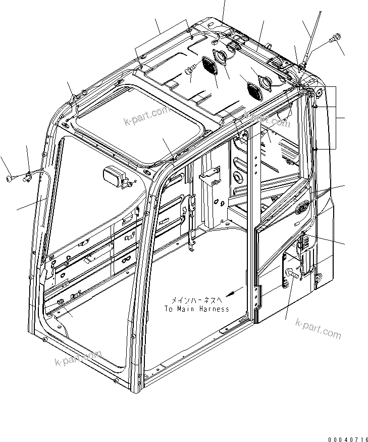 Komatsu parts book diagram for PC240NLC-8K S/N K50001-UP: FLOOR FRAME (OPERATORґS CAB) (RADIO HARNESS AND WINDOW WASHER HOSE)