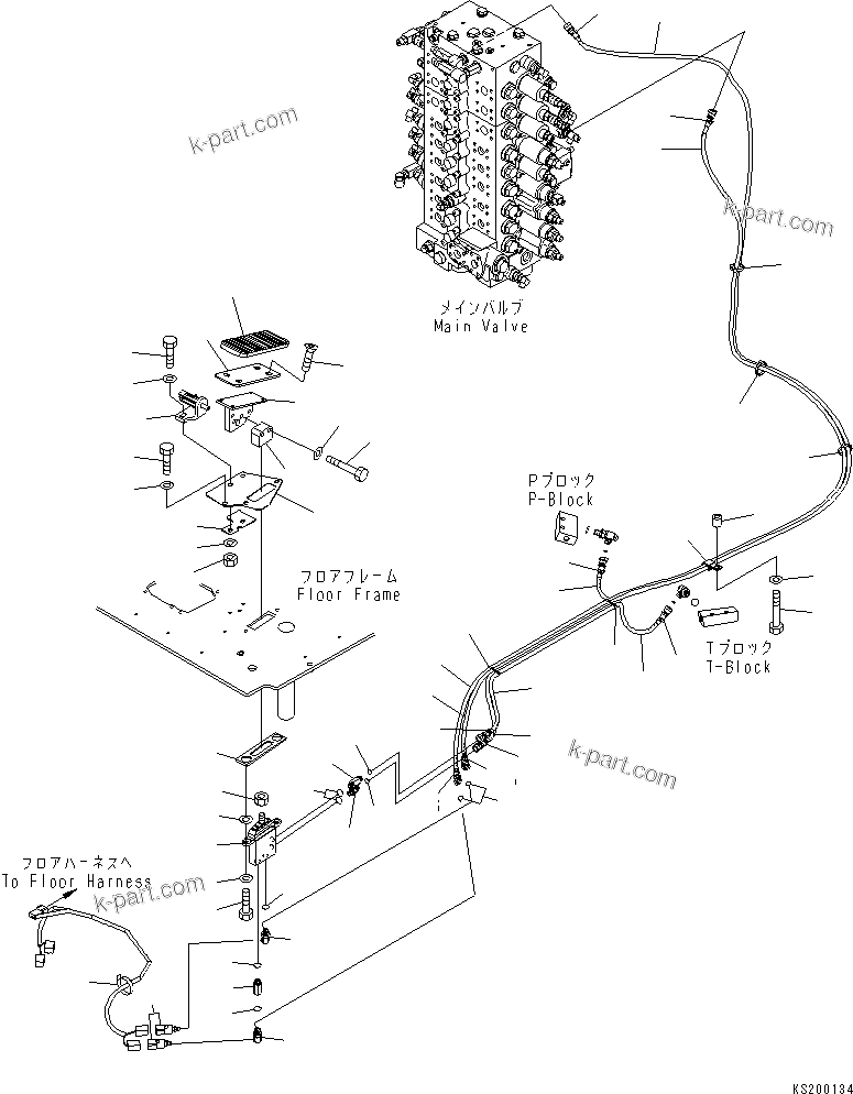 Komatsu parts book diagram for PC240NLC-8K S/N K50001-UP: FLOOR FRAME (ATTACHMENT CONTROL) (FOR 2-PIECE BOOM)