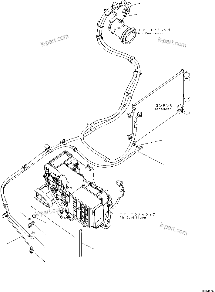 Komatsu parts book diagram for PC240NLC-8K S/N K50001-UP: FLOOR FRAME (AIR CONDITIONER PIPING) (1/2)