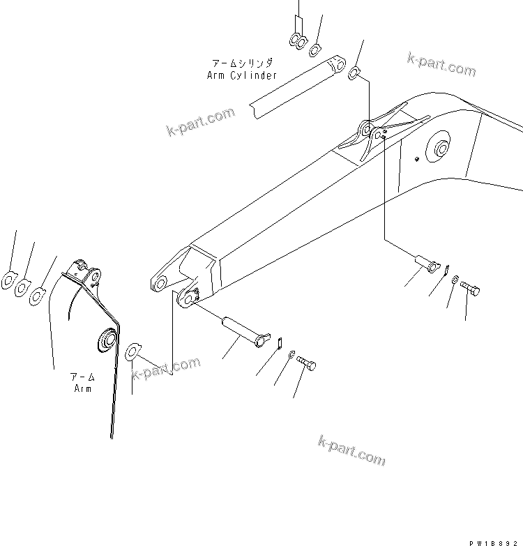 Komatsu parts book diagram for PC240NLC-8K S/N K50001-UP: BOOM  (TOP PIN AND ARM CYLINDER BOTTOM PIN)