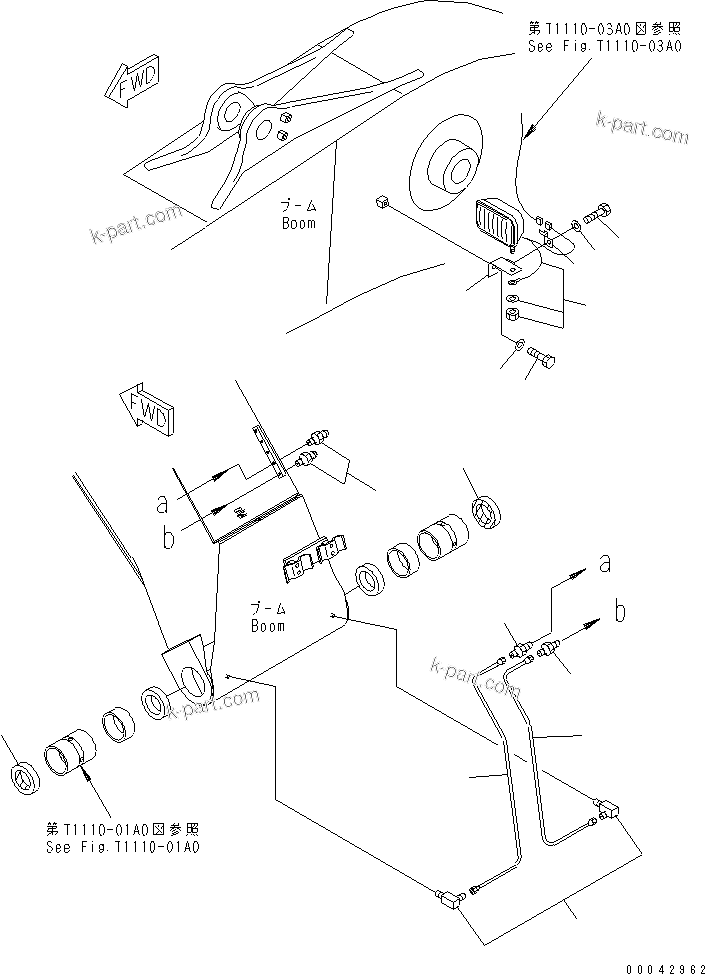 Komatsu parts book diagram for PC240NLC-8K S/N K50001-UP: BOOM  (WORKING LAMP AND BOOM FOOT LUBRICATING)