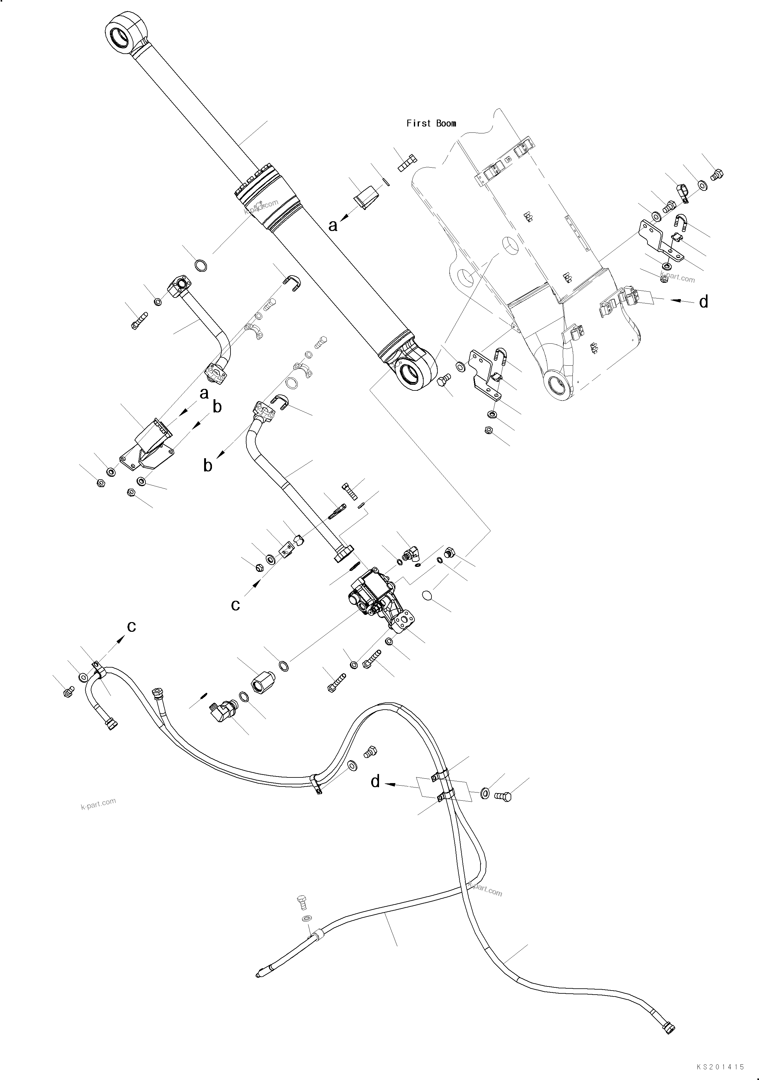 Komatsu parts book diagram for PC240NLC-8K S/N K50001-UP: 2-PIECE BOOM (BOOM ADJUST CYLINDER) (WITH BURST VALVE) (#K51364-)