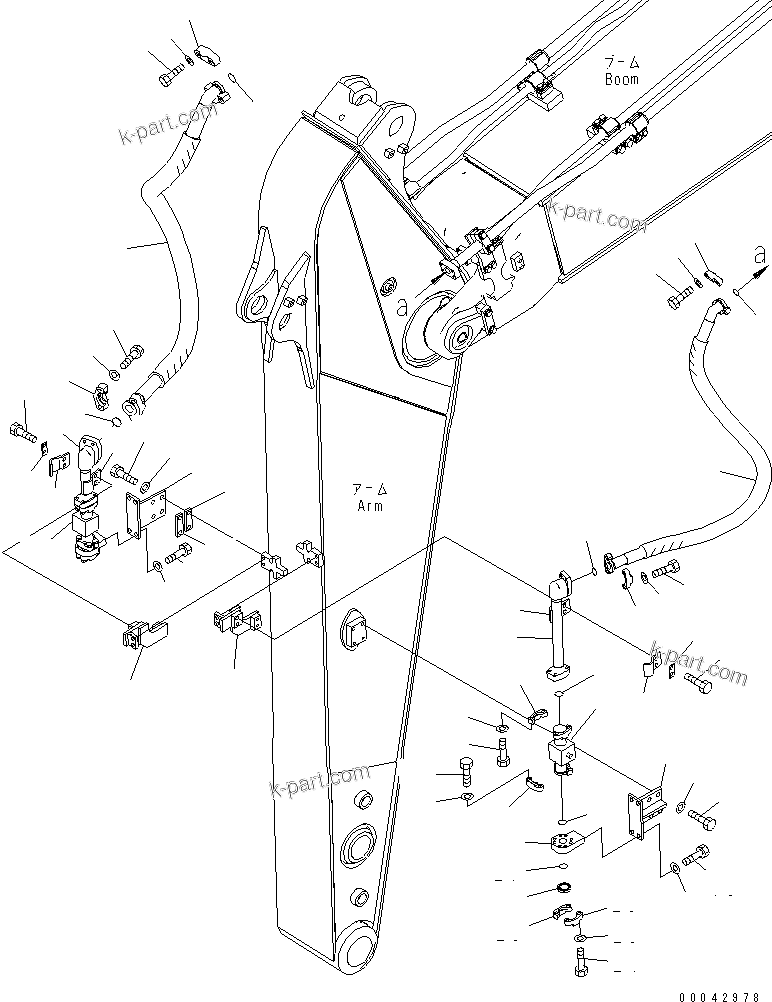 Komatsu parts book diagram for PC240NLC-8K S/N K50001-UP: 1-ATTACHMENT PIPING (2.5M ARM) (FOR 2-ATTACHMENT)