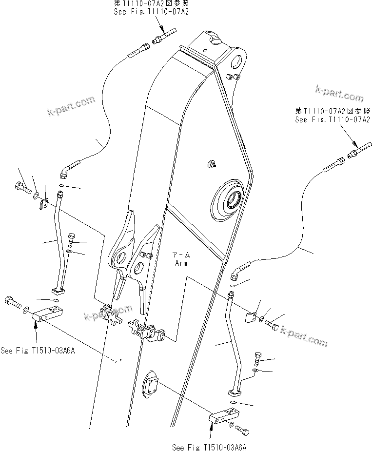Komatsu parts book diagram for PC240NLC-8K S/N K50001-UP: 2-ATTACHMENT LINE (2/2) (FOR 3.5M ARM)