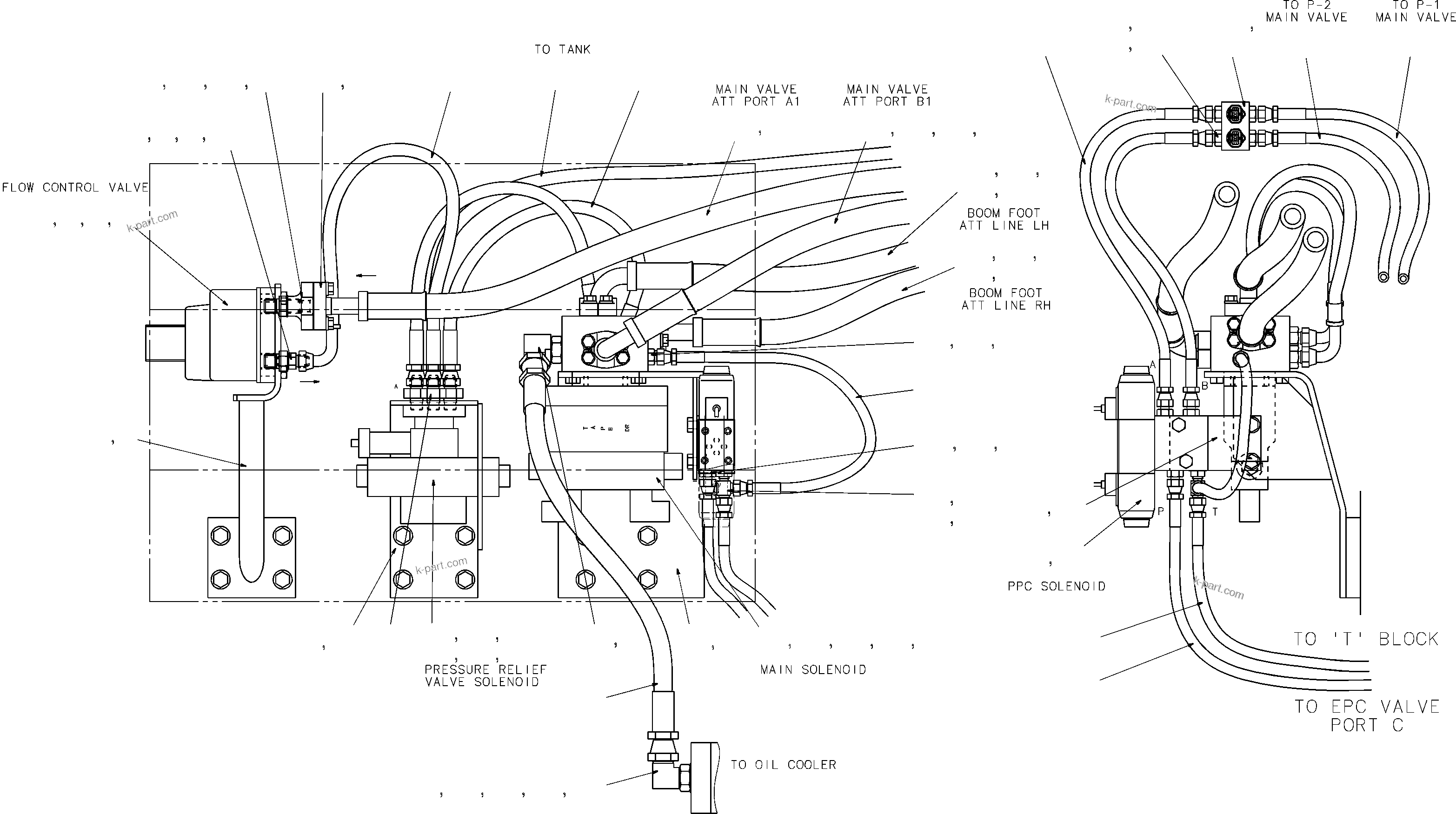 Komatsu parts book diagram for PC240NLC-7 18M SUPER LONG FRONT WEEDCUTTER SPEC S/N K40307: SLF HYDRAULICS