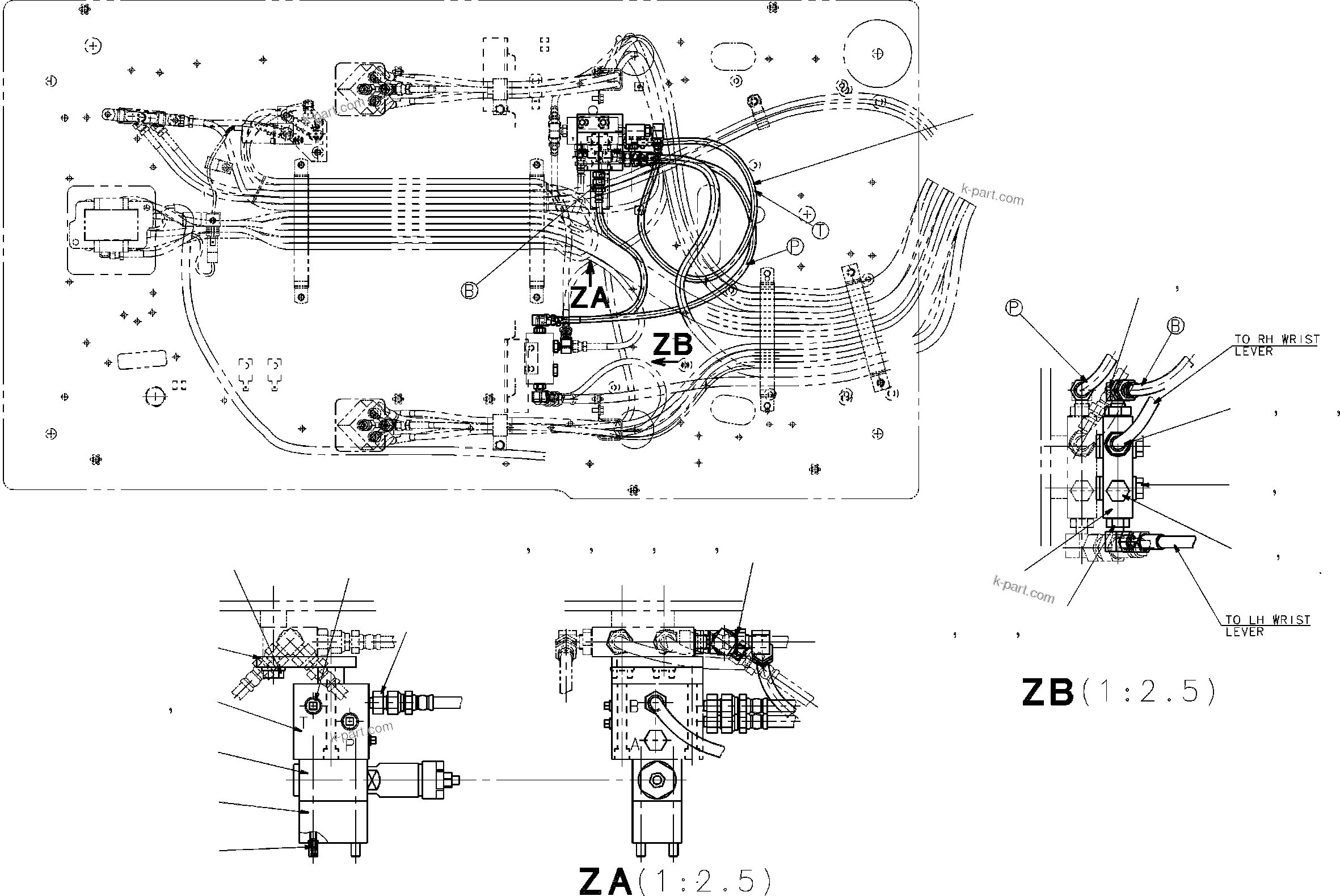 Komatsu parts book diagram for PC240LC/NLC-7 18M SUPER LONG FRONT S/N K40307-UP: SLF U/FLOOR ADD VALVE KIT