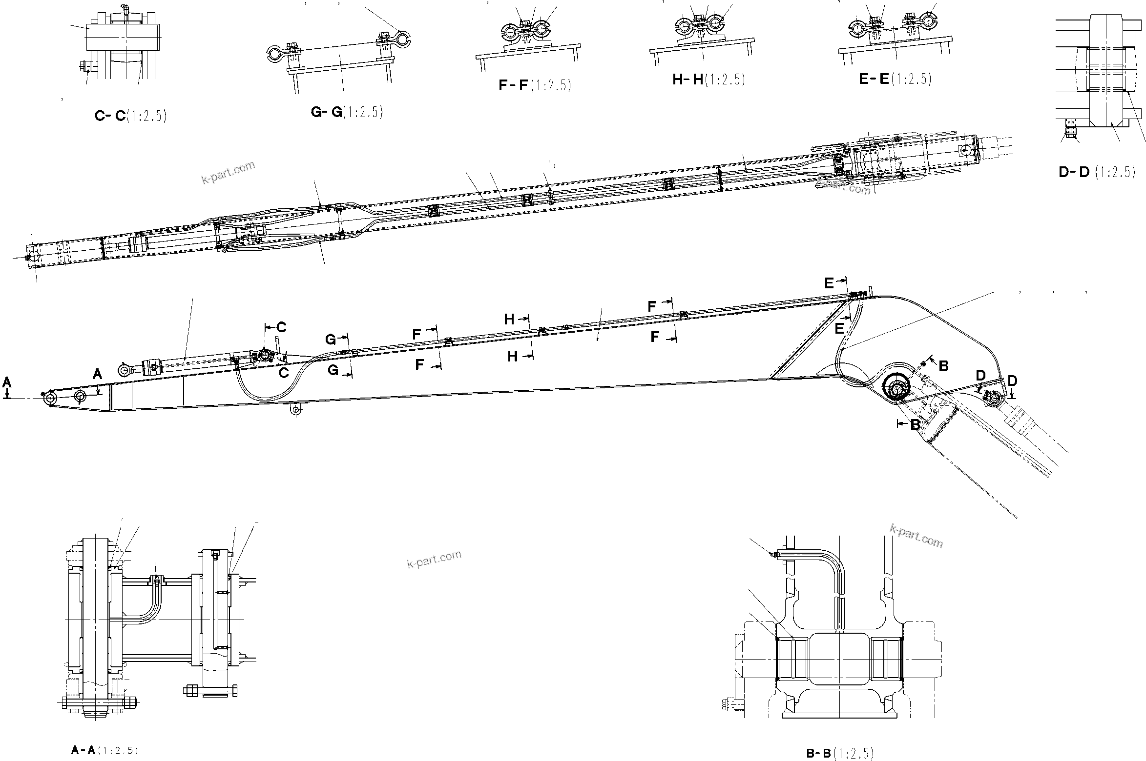 Komatsu parts book diagram for PC240LC/NLC-7 18M SUPER LONG FRONT S/N K40307-UP: SLF ARM