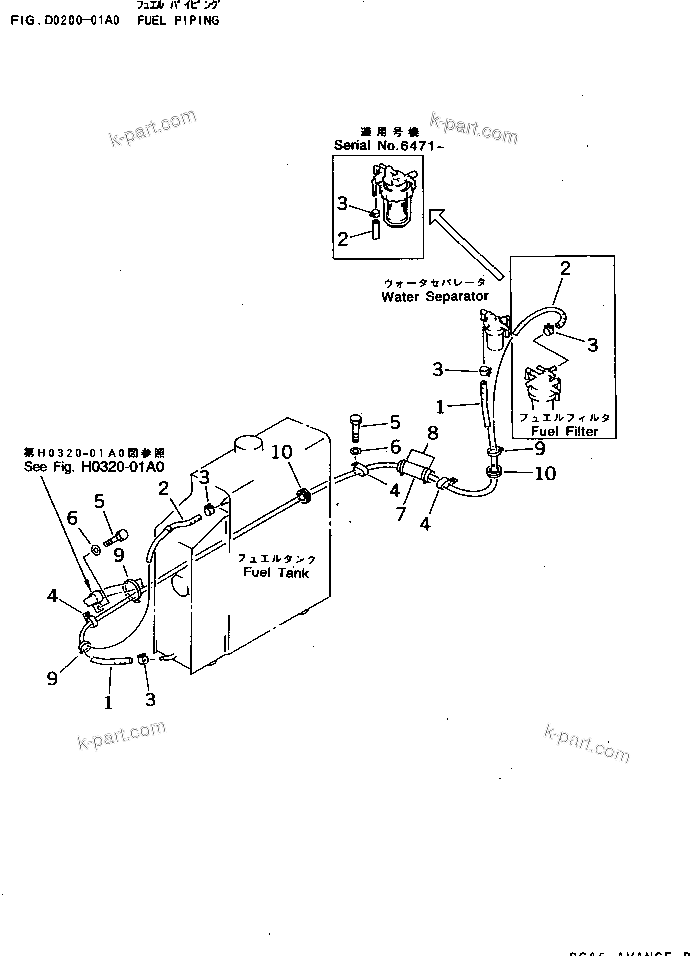 Komatsu parts book diagram for PC25R-1 S/N 1001-UP: FUEL PIPING