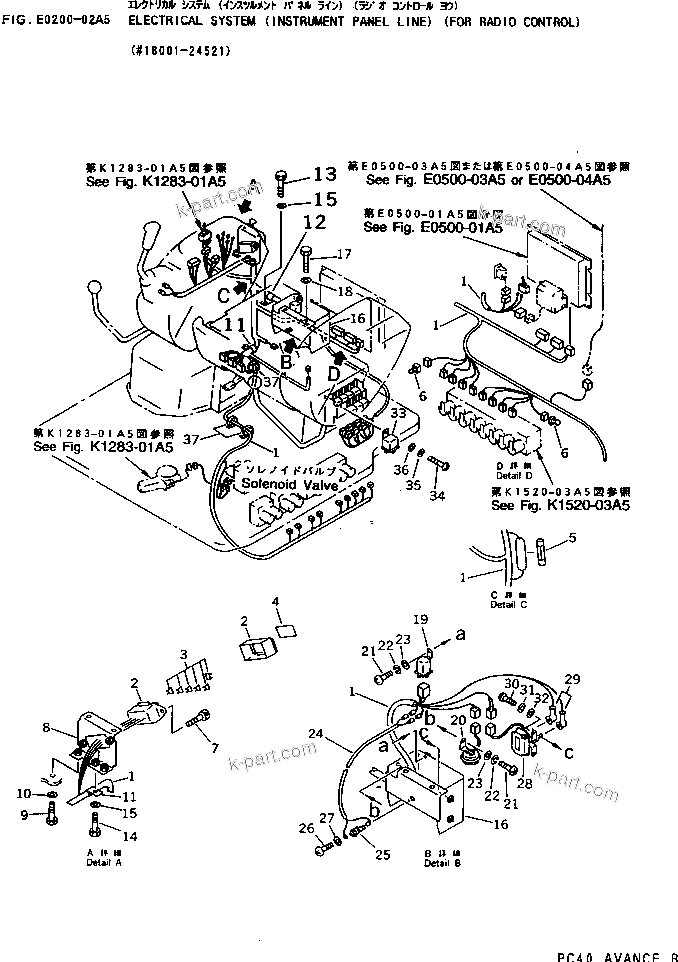 Komatsu parts book diagram for PC25R-1 S/N 1001-UP: ELECTRICAL SYSTEM (INSTRUMENT PANEL LINE) (FOR RADIO CONTROL)(#1001-6470)