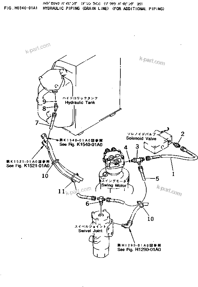 Komatsu parts book diagram for PC25R-1 S/N 1001-UP: HYDRAULIC PIPING (DRAIN LINE) (FOR ADDITIONAL PIPING)