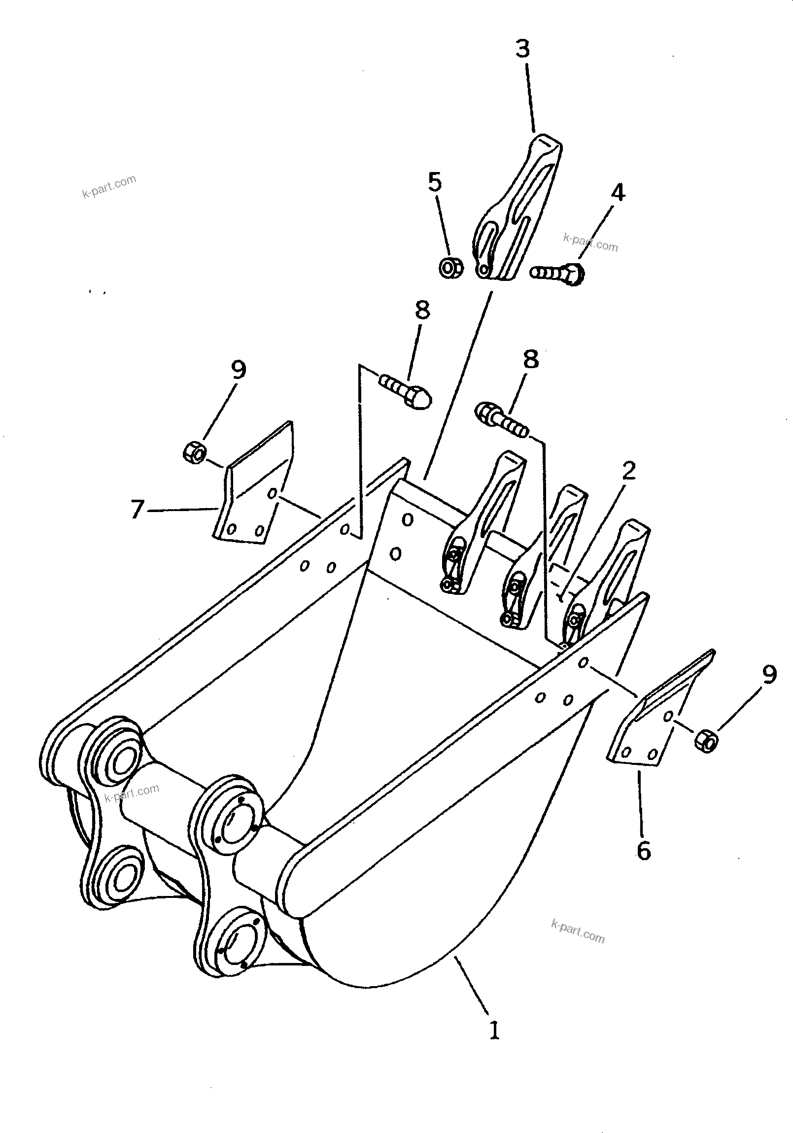 Komatsu parts book diagram for PC25R-1 S/N 1001-UP: BUCKET ? 0.08M3 (MINI 0.14M3) 500MM