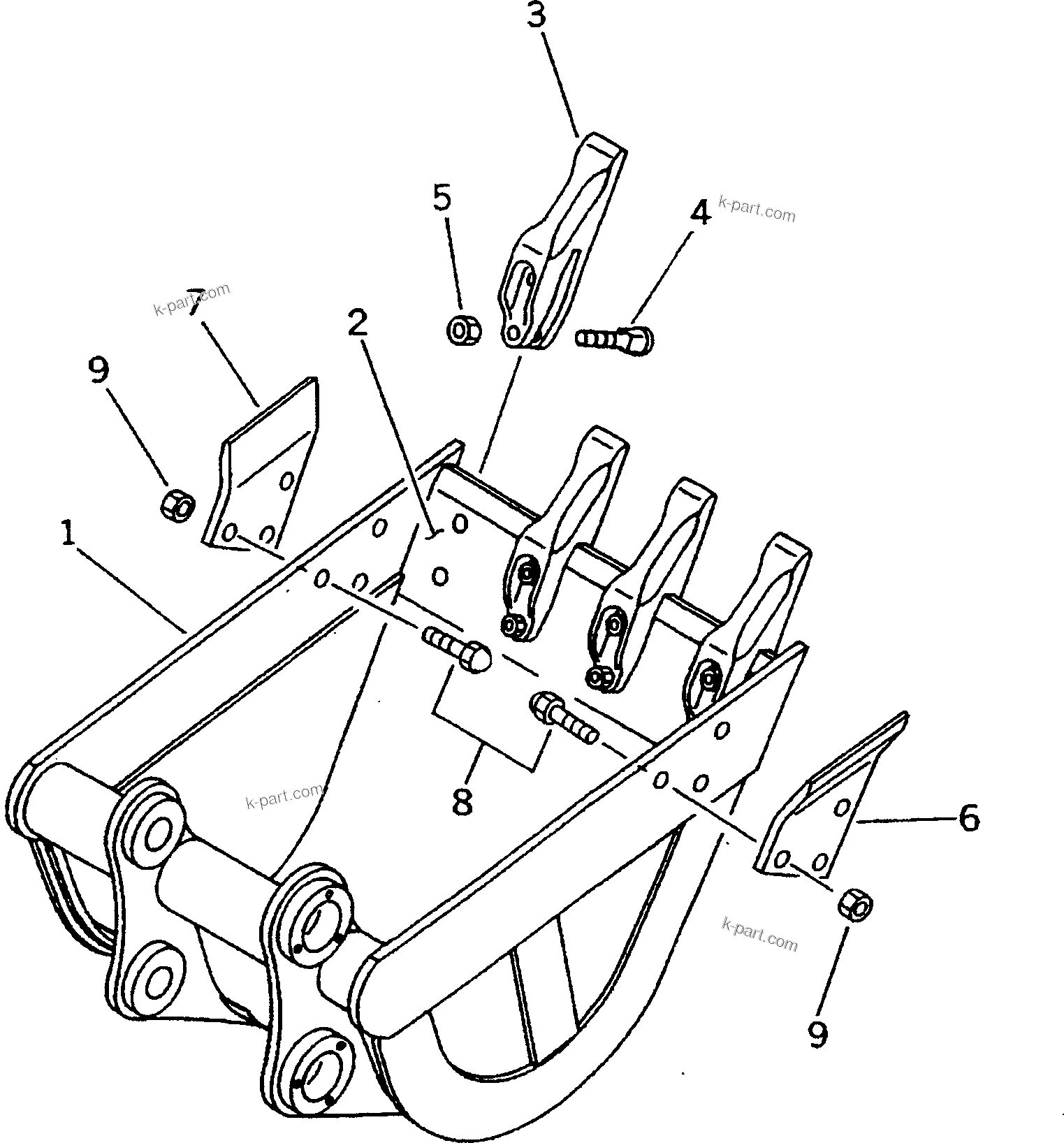 Komatsu parts book diagram for PC25R-1 S/N 1001-UP: REINFORCED BUCKET ? 0.08M3 (MINI 0.14M3) 500MM