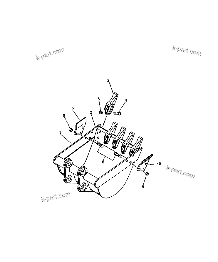 Komatsu parts book diagram for PC25R-1 S/N 1001-UP: BUCKET ? 0.10M3 (MINI 0.18M3) 600MM