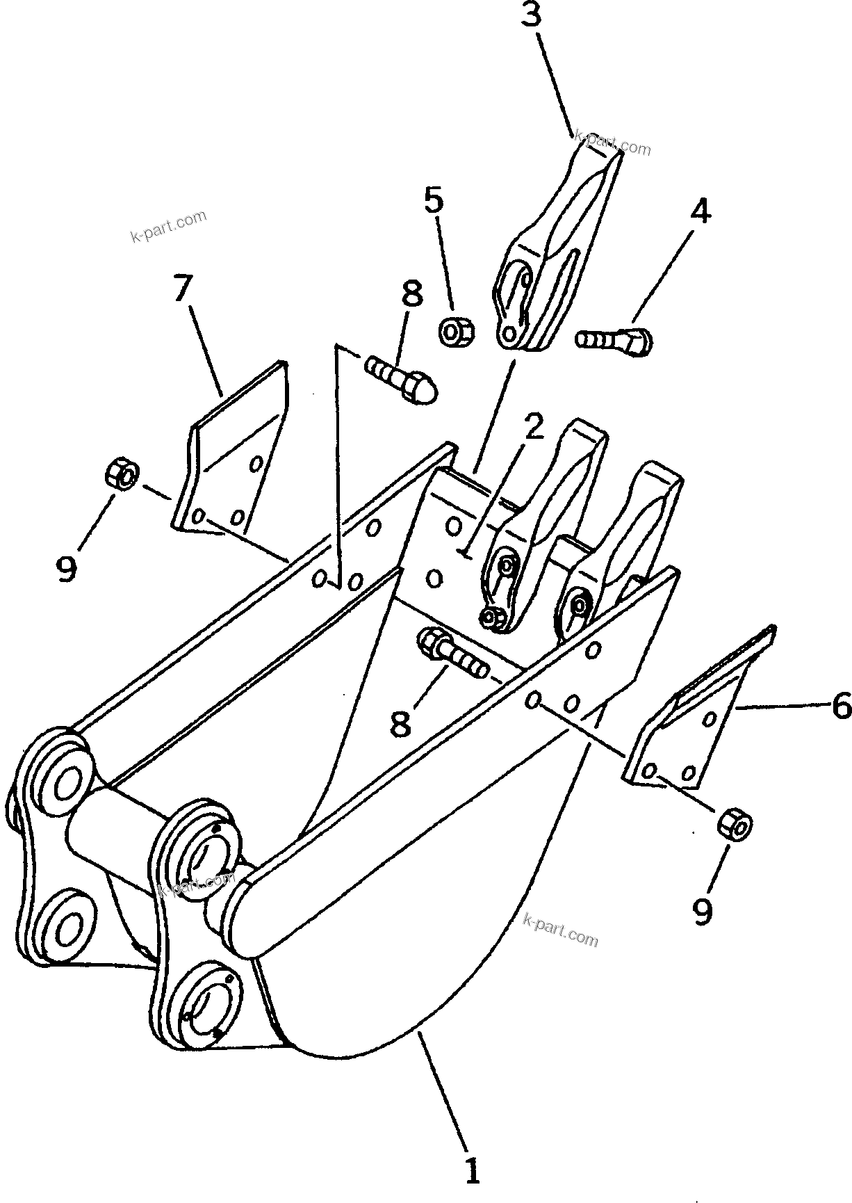 Komatsu parts book diagram for PC25R-1 S/N 1001-UP: BUCKET ? 0.05M3 (MINI 0.08M3) 425MM
