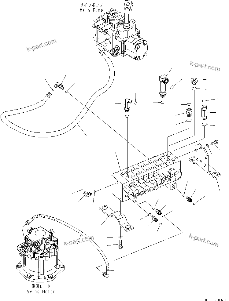 Komatsu parts book diagram for PC27MR-2-B S/N 15001-UP: MAIN VALVE (CONNECTING PARTS) (1/3)