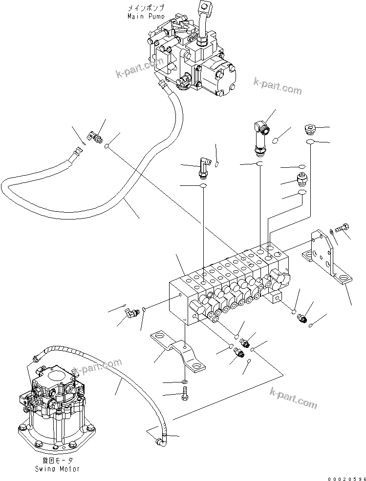 Komatsu parts book diagram for PC27MR-2-B S/N 15001-UP: MAIN VALVE (CONNECTING PARTS) (1/3) (1 ATT.) (FOR JAPAN)