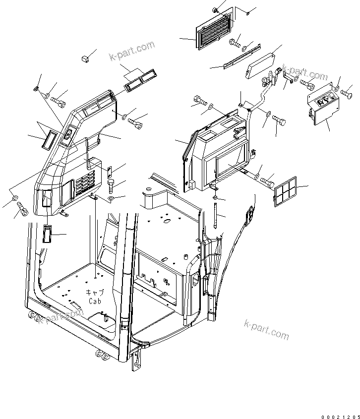 Komatsu parts book diagram for PC27MR-2-B S/N 15001-UP: OPERATOR'S CAB (AIR CONDITIONER AND MOUNTING)