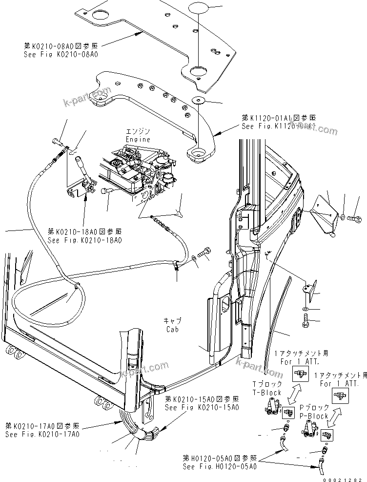 Komatsu parts book diagram for PC27MR-2-B S/N 15001-UP: FLOOR FRAME MOUNT (FUEL CONTROL CABLE AND BLOCK JOINT) (CAB)