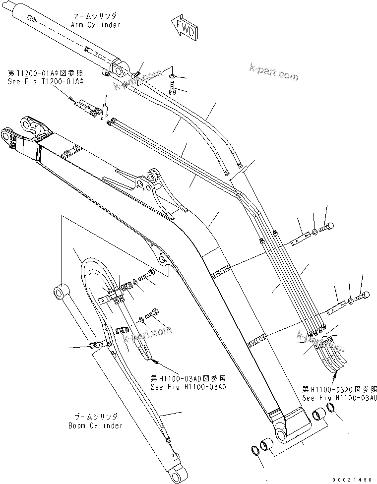 Komatsu parts book diagram for PC27MR-2-B S/N 15001-UP: BOOM (BOOM AND PIPING) (1 ATT.) (FOR JAPAN)