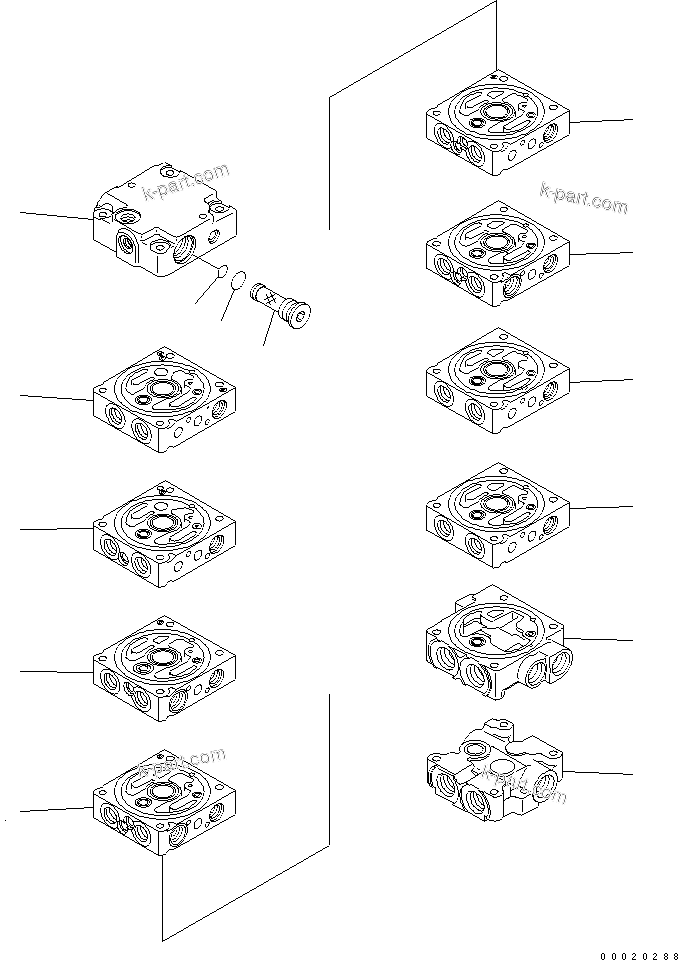 Komatsu parts book diagram for PC27MR-2-B S/N 15001-UP: MAIN VALVE (8-VALVE) (1/14)
