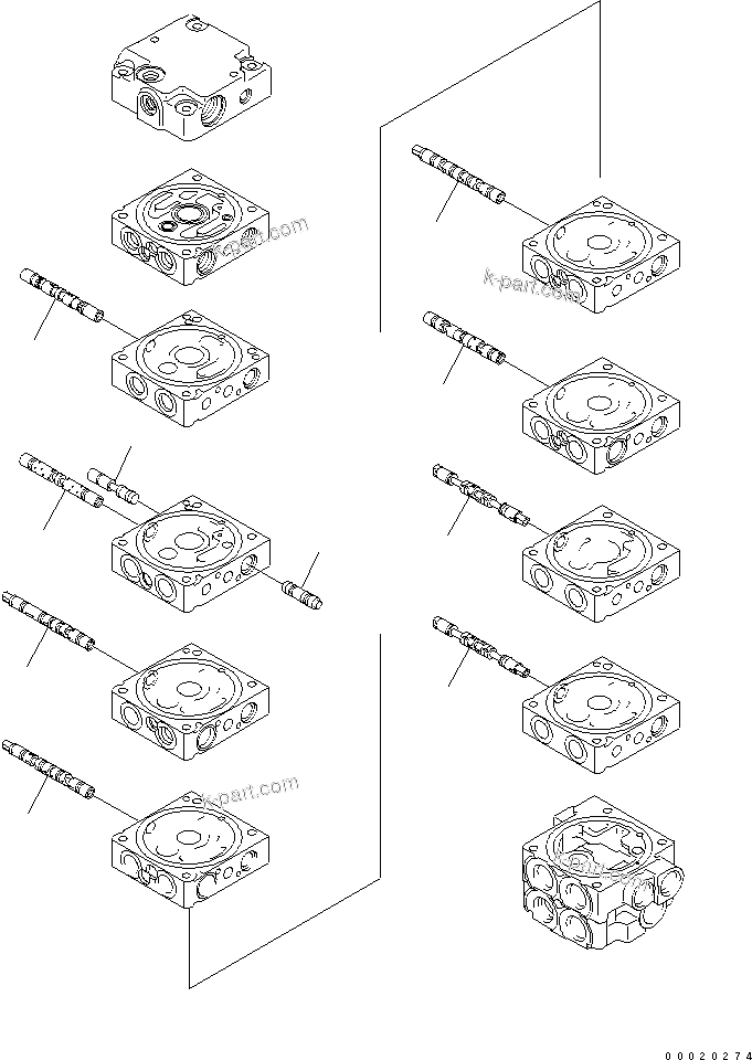 Komatsu parts book diagram for PC27MR-2-B S/N 15001-UP: MAIN VALVE (9-VALVE) (3/16)