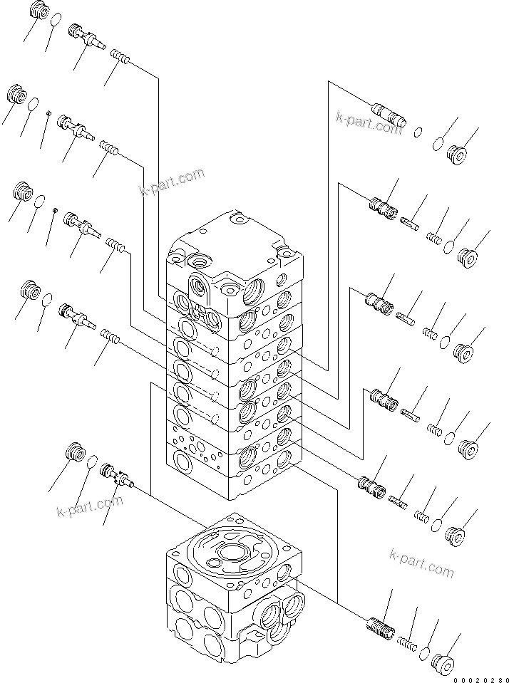 Komatsu parts book diagram for PC27MR-2-B S/N 15001-UP: MAIN VALVE (9-VALVE) (9/16)
