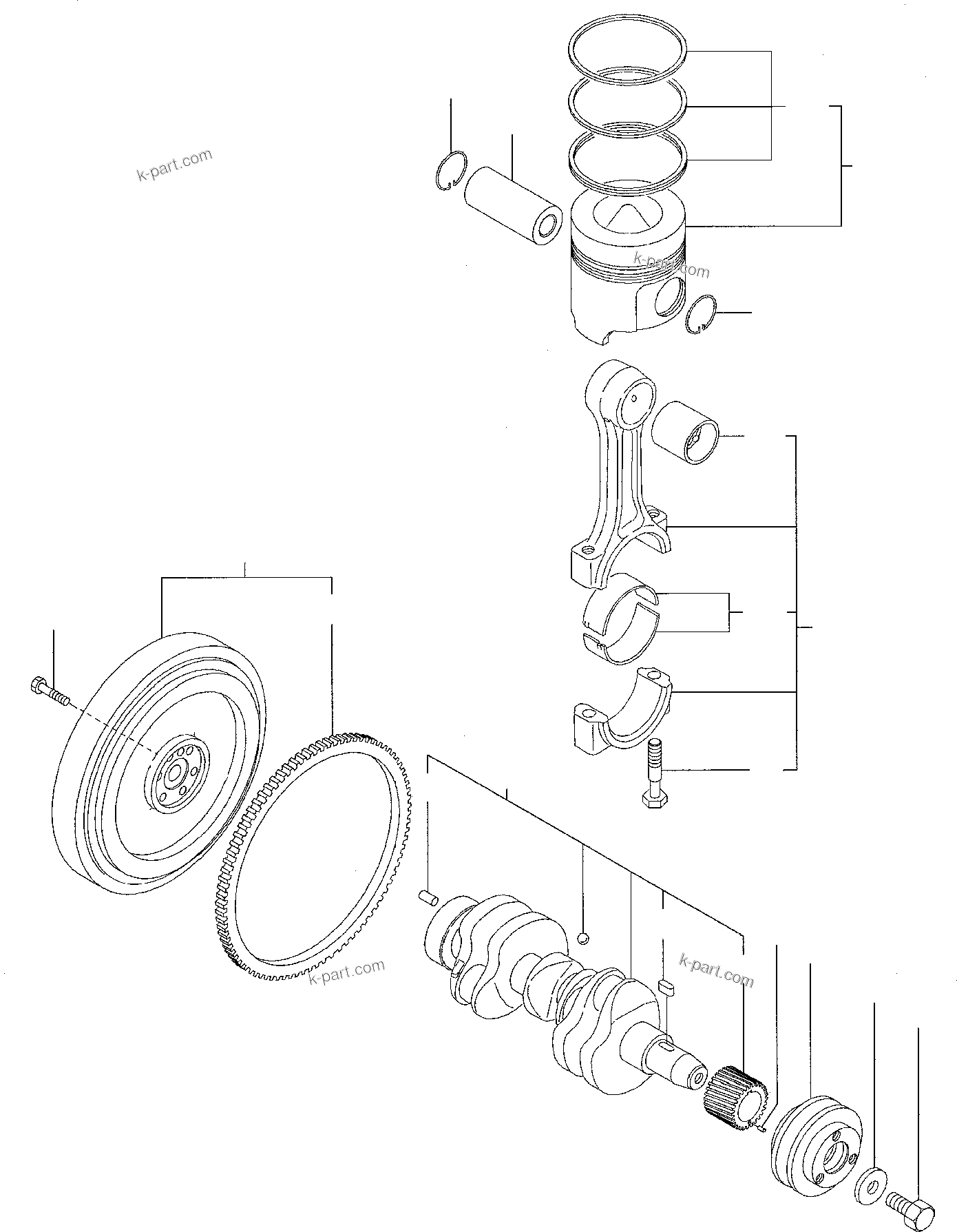 Komatsu parts book diagram for PC27R-8 S/N F31103-Up: CRANKSHAFT AND PISTON