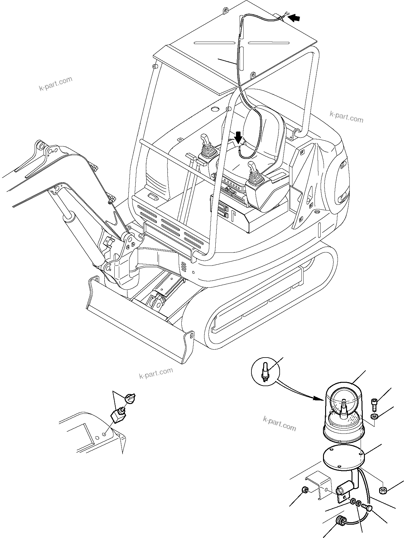 Komatsu parts book diagram for PC27R-8 S/N F31103-Up: ELECTRICAL SYSTEM (ROTARY BEAM LINE) (CANOPY)