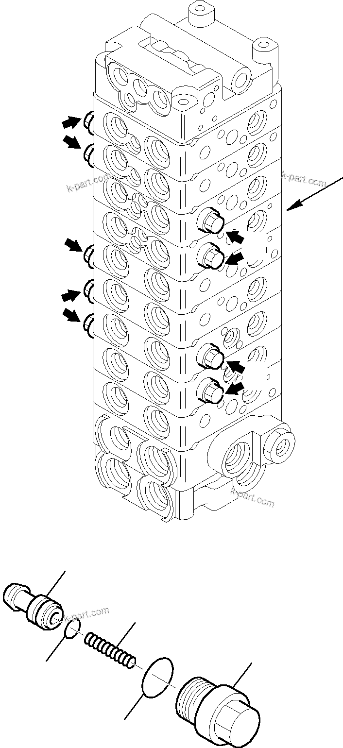 Komatsu parts book diagram for PC27R-8 S/N F31103-Up: CONTROL VALVE (10/12)