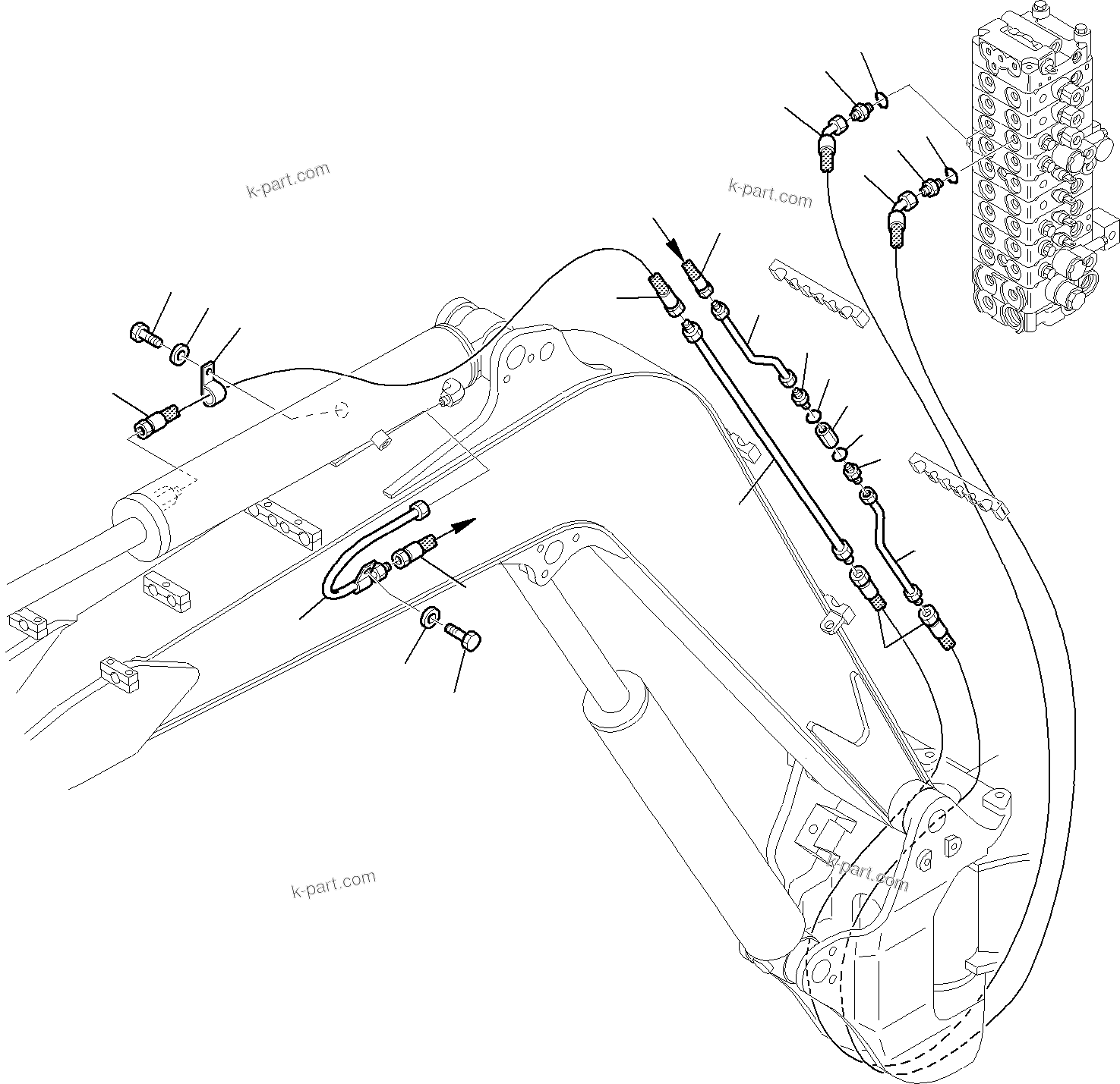 Komatsu parts book diagram for PC27R-8 S/N F31103-Up: HYDRAULIC PIPING (ARM CYLINDER LINE WITH ADJUSTABLE ORIFICE VALVE)(OPT