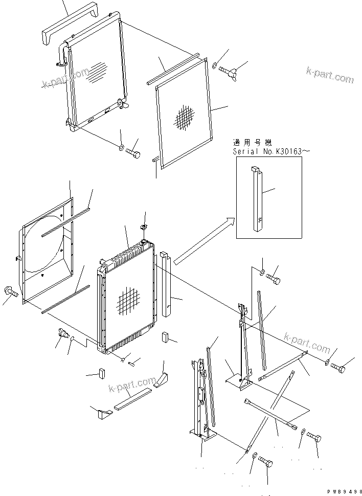 Komatsu parts book diagram for PC290LC-6K S/N K30001-UP: COOLING (RADIATOR) (RIGID TYPE COOLER)
