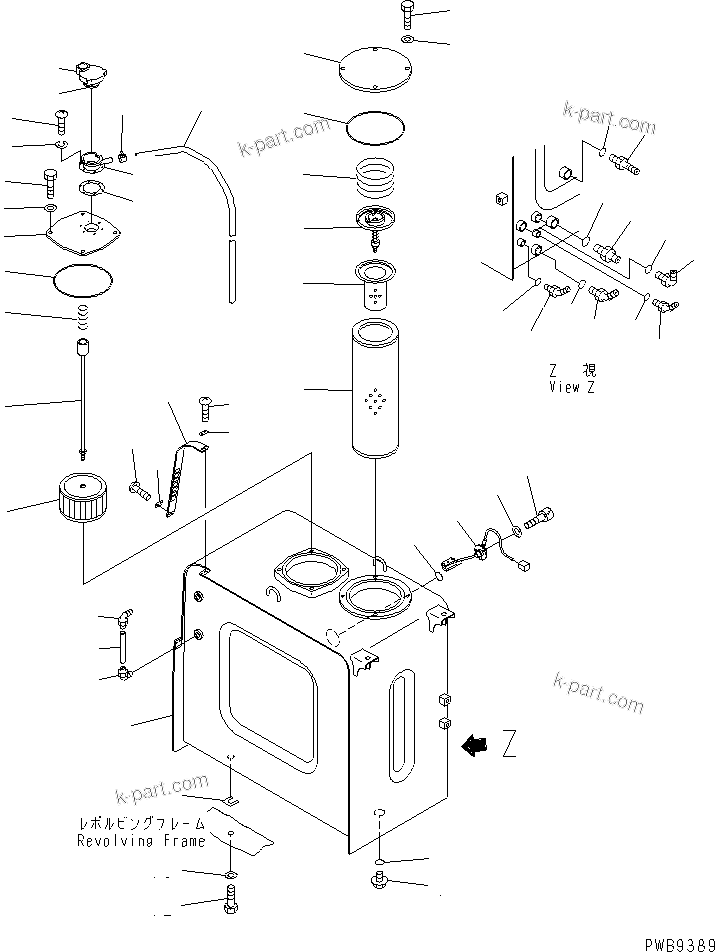 Komatsu parts book diagram for PC290LC-6K S/N K30001-UP: HYDRAULIC TANK (WITH SENSOR)(#K30001-K34000)