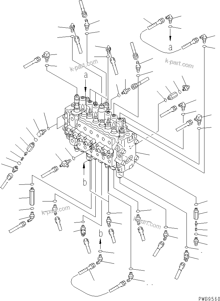Komatsu parts book diagram for PC290LC-6K S/N K30001-UP: MAIN VALVE (CONNECTING PARTS)