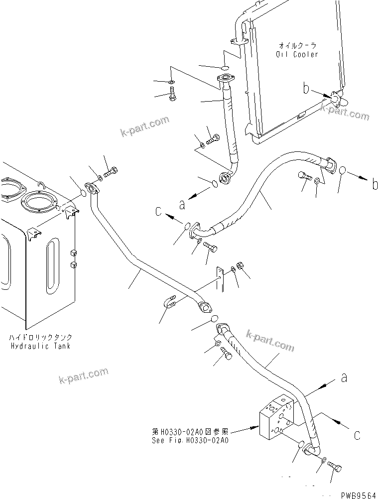 Komatsu parts book diagram for PC290LC-6K S/N K30001-UP: OIL COOLER LINE