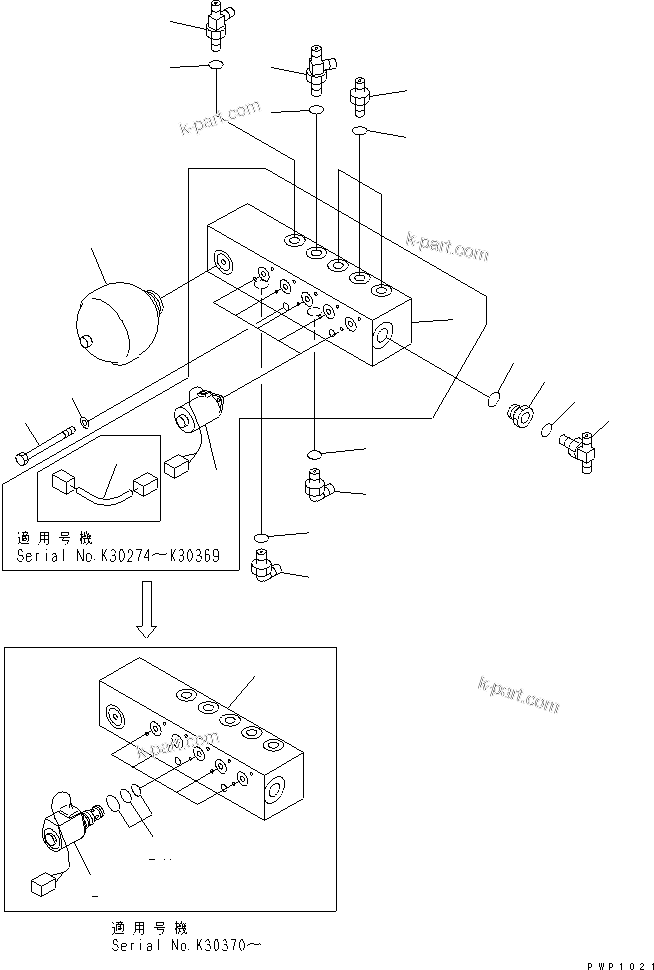 Komatsu parts book diagram for PC290LC-6K S/N K30001-UP: SOLENOID VALVE (SOLENOID VALVE AND ACCUMULATOR)