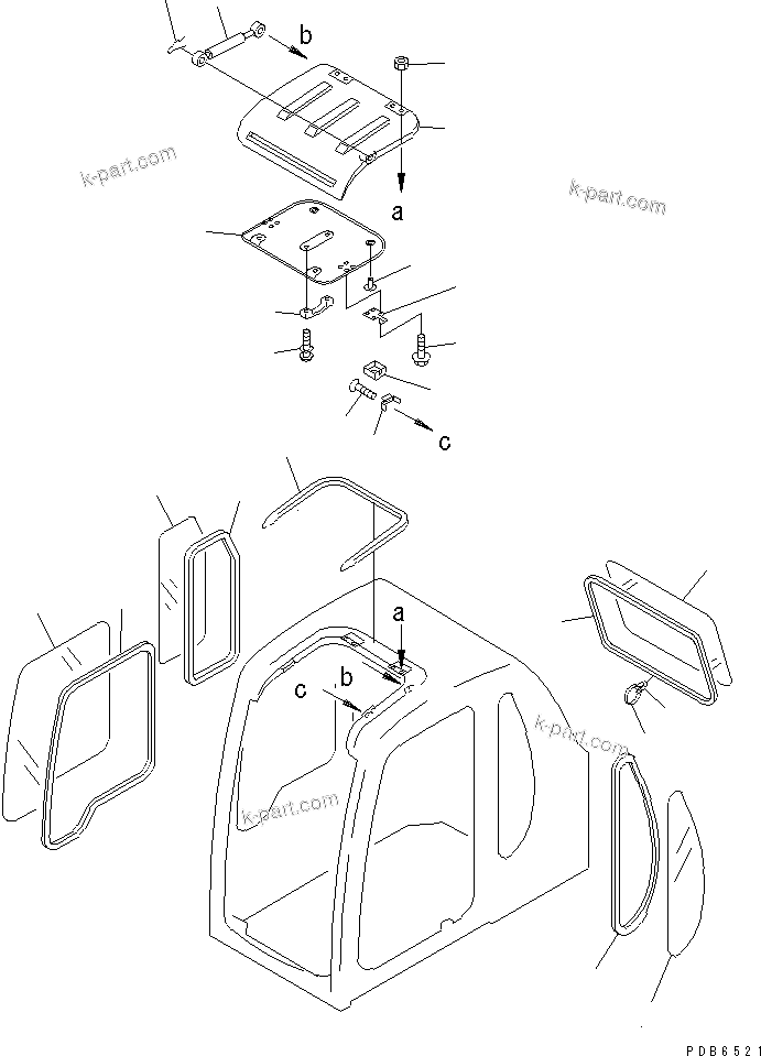 Komatsu parts book diagram for PC290LC-6K S/N K30001-UP: OPERATOR'S CAB (3/7) (WINDOW AND ROOF VENTILATOR)