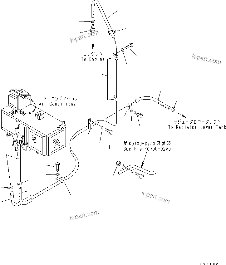 Komatsu parts book diagram for PC290LC-6K S/N K30001-UP: AIR CONDITIONER (HEATING LINE)(#K30001-K30162)