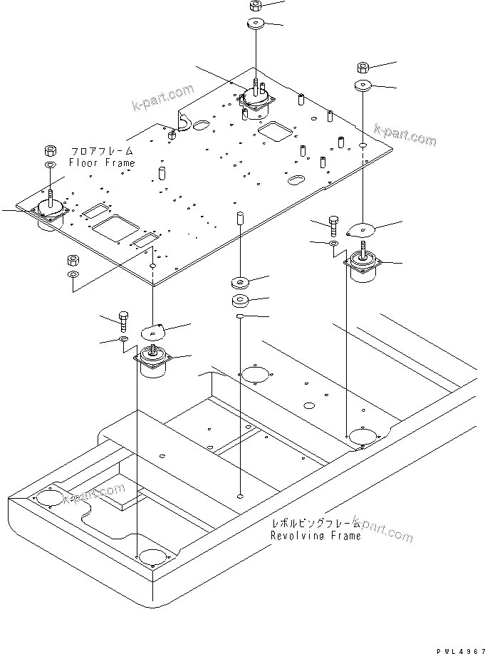 Komatsu parts book diagram for PC290LC-6K S/N K30001-UP: LOW MOUNT (FLOOR FRAME)(#K34001-)