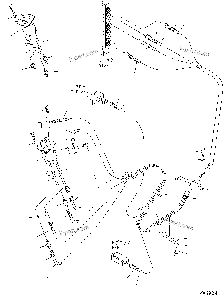 Komatsu parts book diagram for PC290LC-6K S/N K30001-UP: PPC WORK LINE (PPC VALVE AND LEFT STAND HOSE)