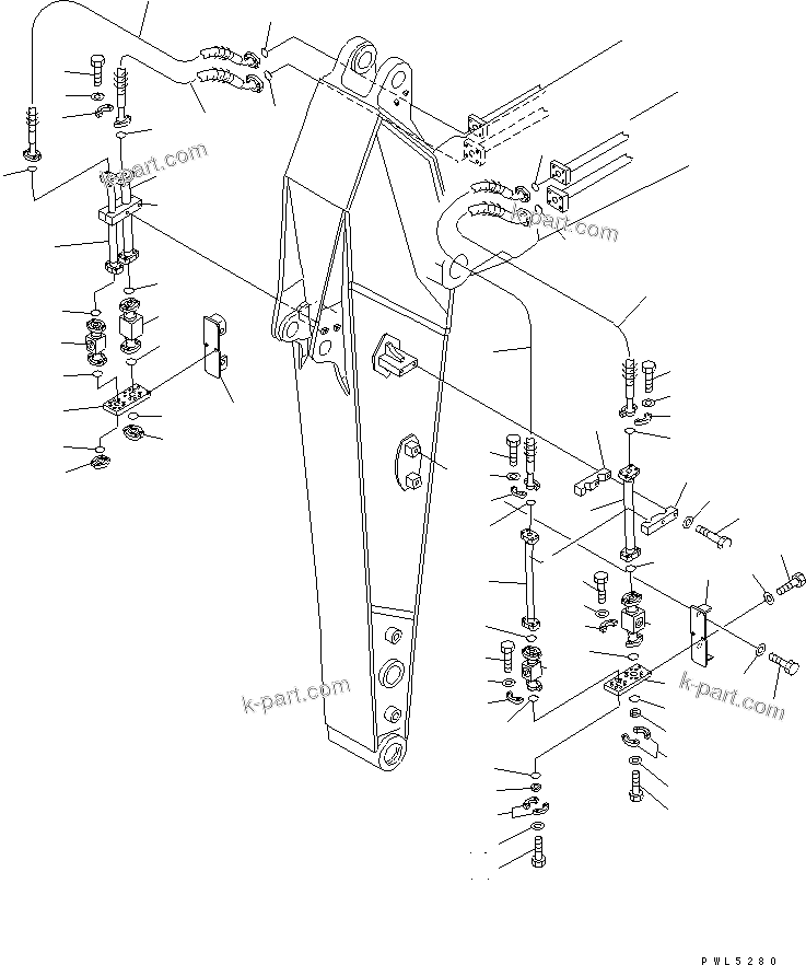 Komatsu parts book diagram for PC290LC-6K S/N K30001-UP: ARM (2.5M) (ADDITIONAL PIPING) (2-ATTACHMENT LINE)(#K34001-)